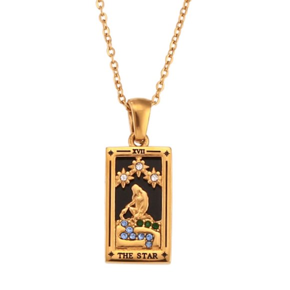 Boutique Jewelry - Star Tarot Card Pendant Necklace PVD 18K Gold Enamel Rectangle Stainless Steel